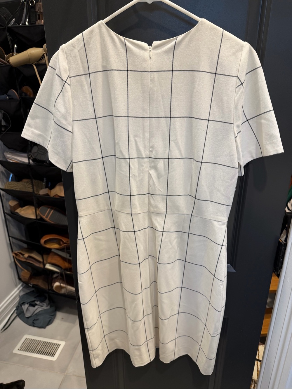 Ann Taylor White Shift Dress with Black Windowpane Grid - Picture 4 of 4